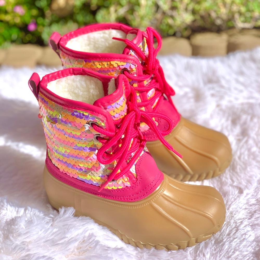 NEW**KIDS SEQUIN LACE UP DUCK BOOTS - Picture 4 of 4
